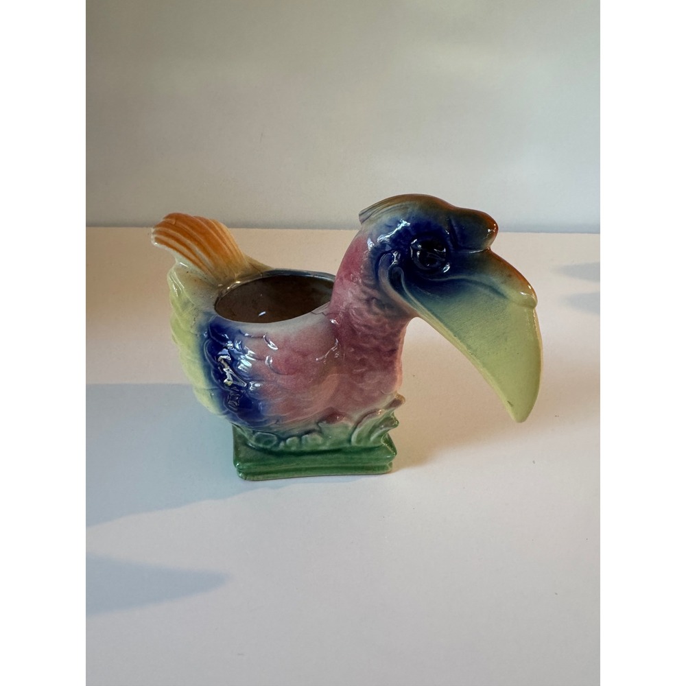 Vintage Ceramic Toucan Bird Planter Multi-Color Glaze Tropical Tiki Decor 5.5in